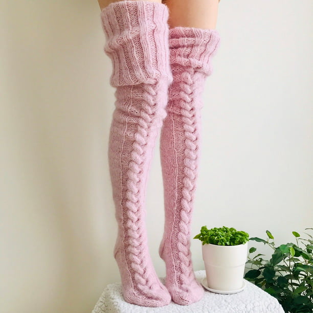 Women Long Stocking Warm Knitted Over Knee Thigh-High Blend Cotton Socks  Winter 